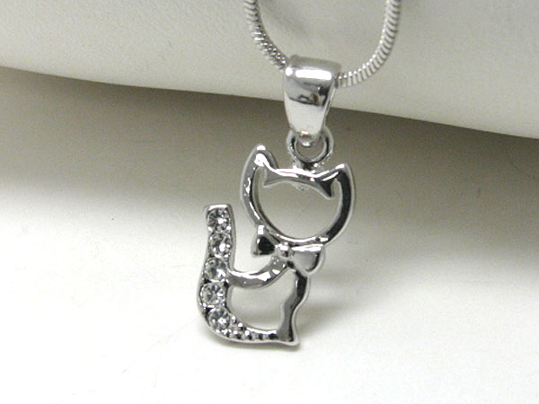 Made in korea whitegold plating crystal stud cat pendant necklace