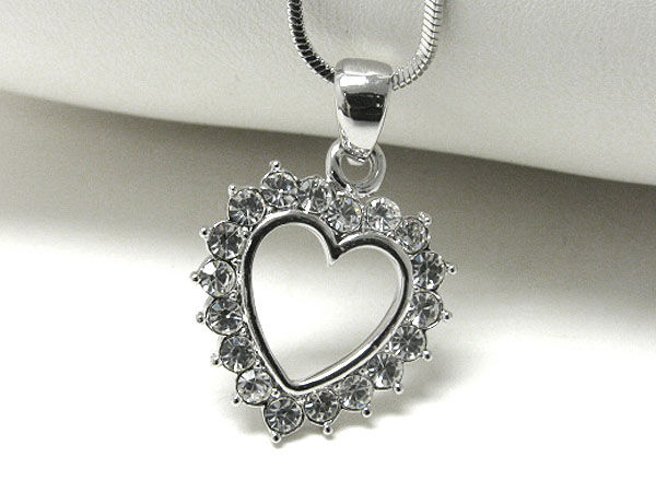 Made in korea whitegold plating crystal stud heart pendant necklace