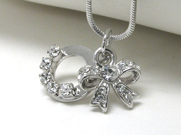 Made in korea whitegold plating crystal stud ribbon and circle pendant necklace