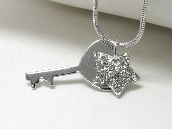 Made in korea whitegold plating crystal stud key and star pendant necklace