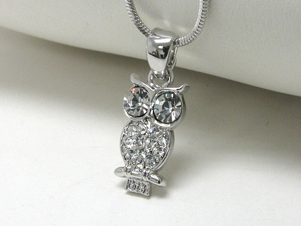 Made in korea whitegold plating crystal stud owl pendant necklace