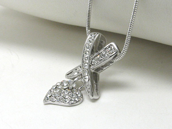 Made in korea whitegold plating crystal stud heart and x pendant necklace -valentine