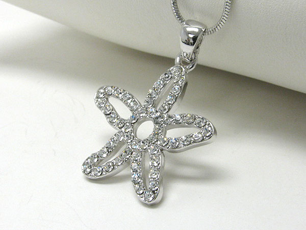 Made in korea whitegold plating crystal stud flower pendant necklace