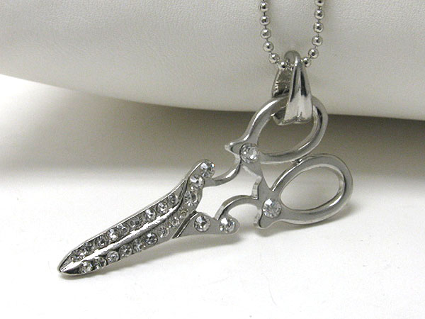 Crystal stud scissors pendant necklace