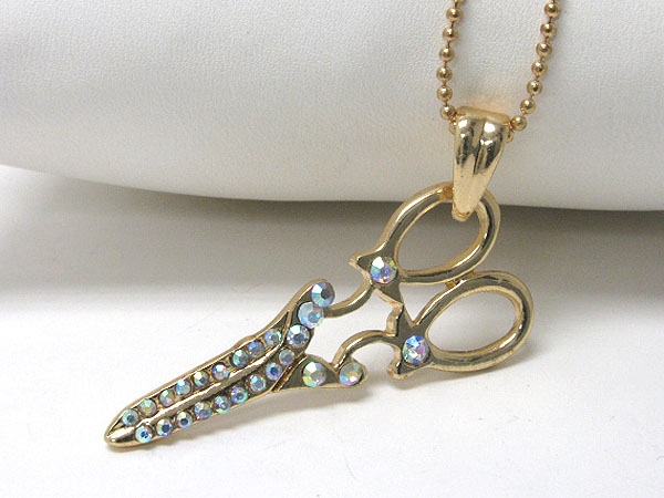 Crystal stud scissors pendant necklace