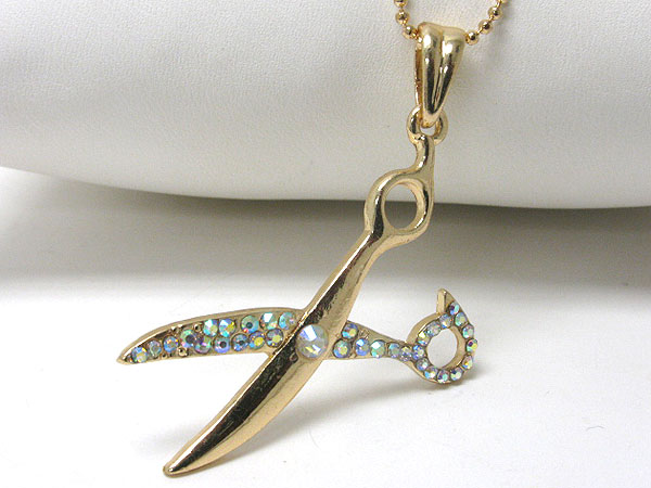 Crystal stud scissors pendant necklace