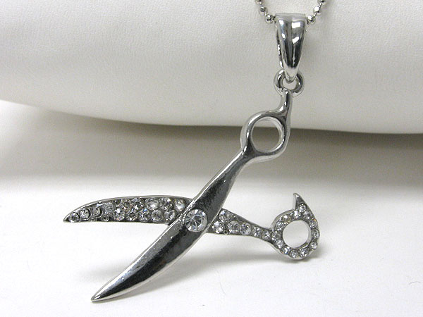 Crystal stud scissors pendant necklace