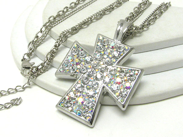 Oversize crystal stud cross pendant long necklace