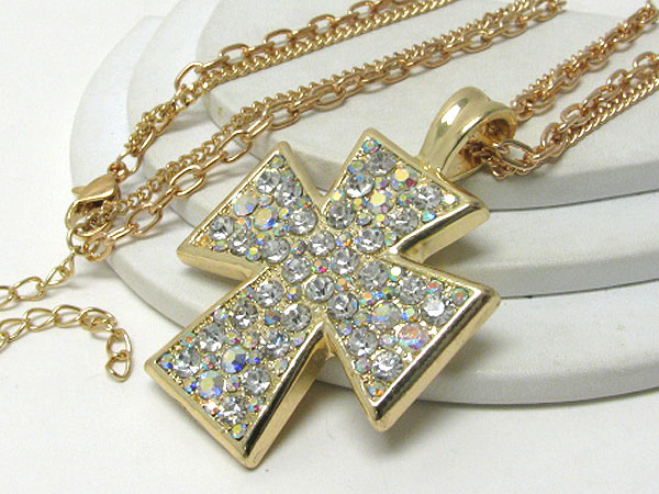 Oversize crystal stud cross pendant long necklace