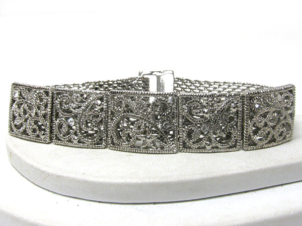 Textured metal disk slide metal mesh link bracelet