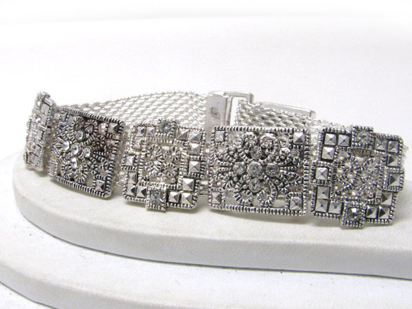 Textured metal disk slide metal mesh link bracelet