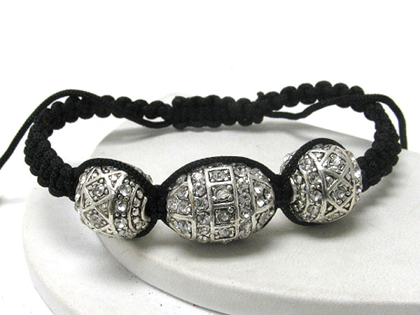 Crystal paved tri  shambhala ball friendship bracelet