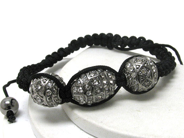 Crystal paved tri  shambhala ball friendship bracelet