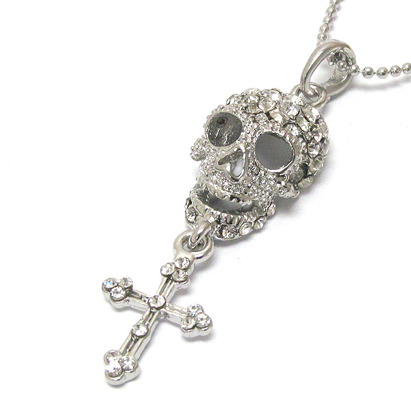 Crystal skull skeleton and cross drop necklace - halloween