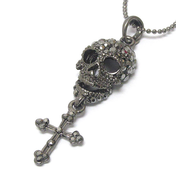 Crystal skull skeleton and cross drop necklace - halloween