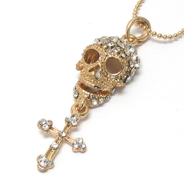 Crystal skull skeleton and cross drop necklace - halloween