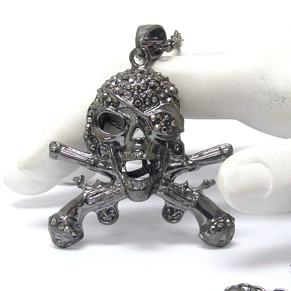 Crystal skull skeleton and gun pendant necklace - halloween