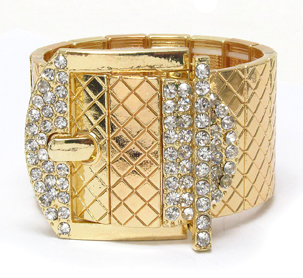 Crystal deco buckle and metal stretch band bracelet