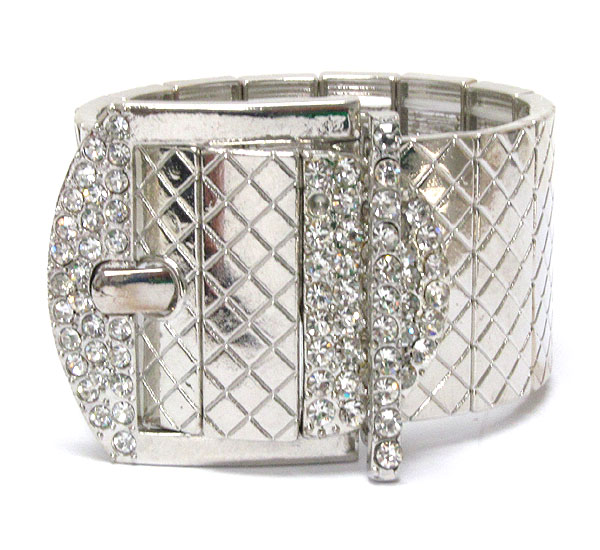 Crystal deco buckle and metal stretch band bracelet