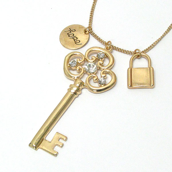 Hope theme crystal key and lock necklace