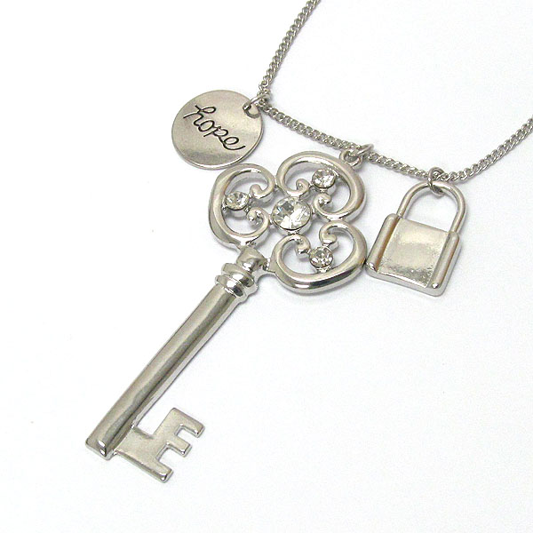 Hope theme crystal key and lock necklace