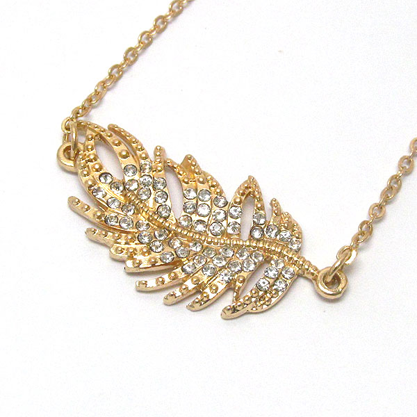 Crystal deco feather pendant necklace