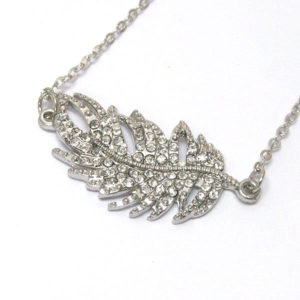 Crystal deco feather pendant necklace