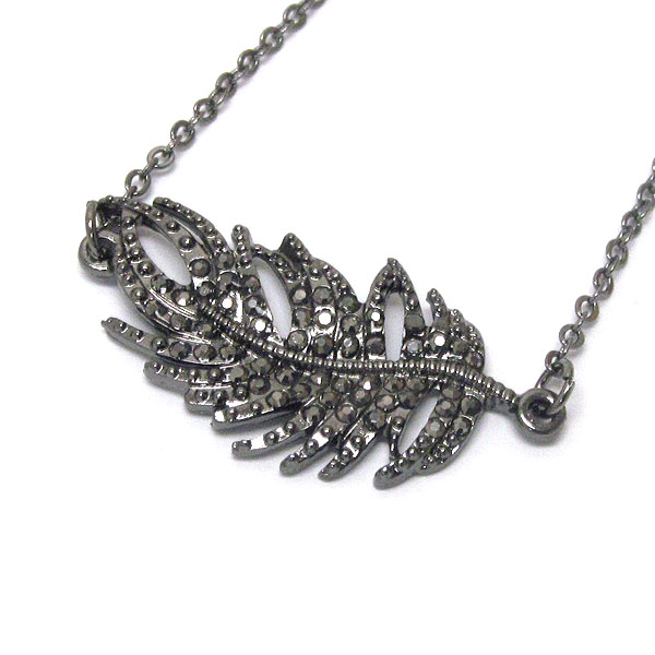 Crystal deco feather pendant necklace