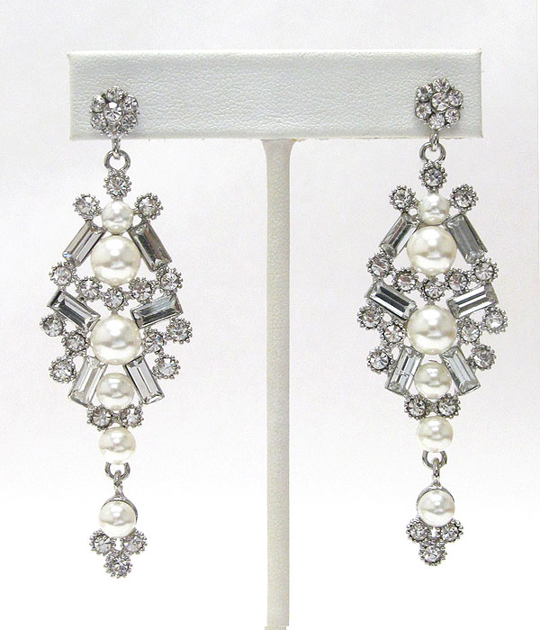 Multi shape crystal and pearl deco drop party earring