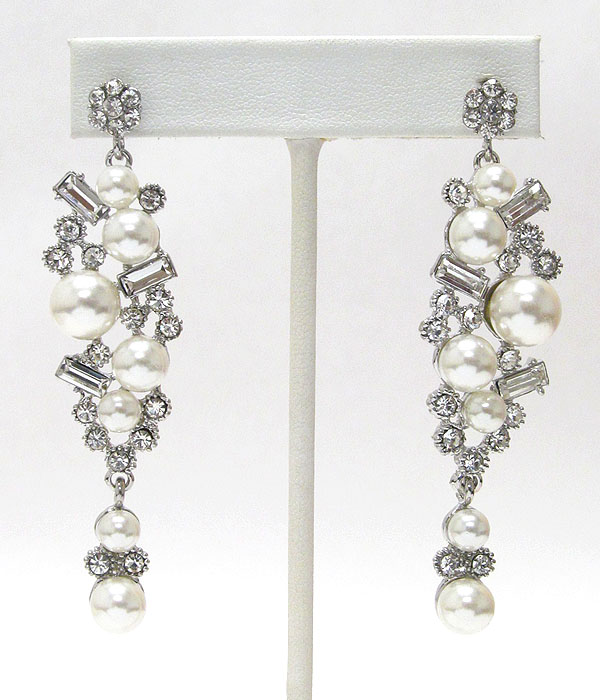 Multi shape crystal and pearl deco drop party earring