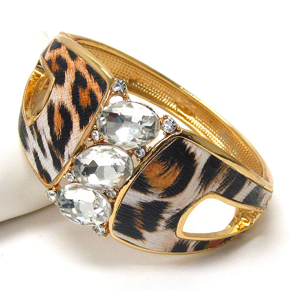 Crystal and animal print open bangle bracelet