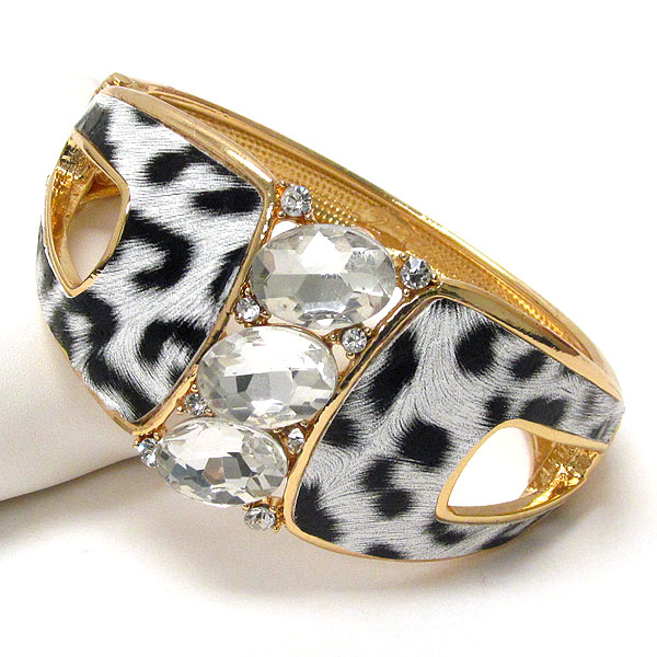 Crystal and animal print open bangle bracelet