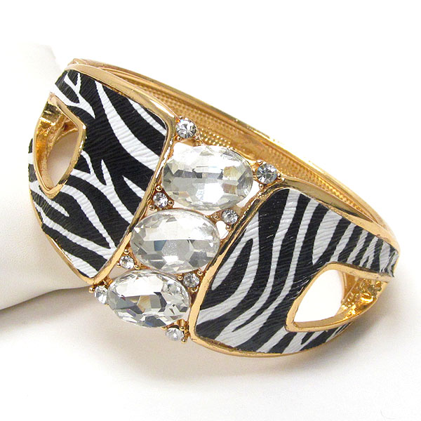 Crystal and animal print open bangle bracelet