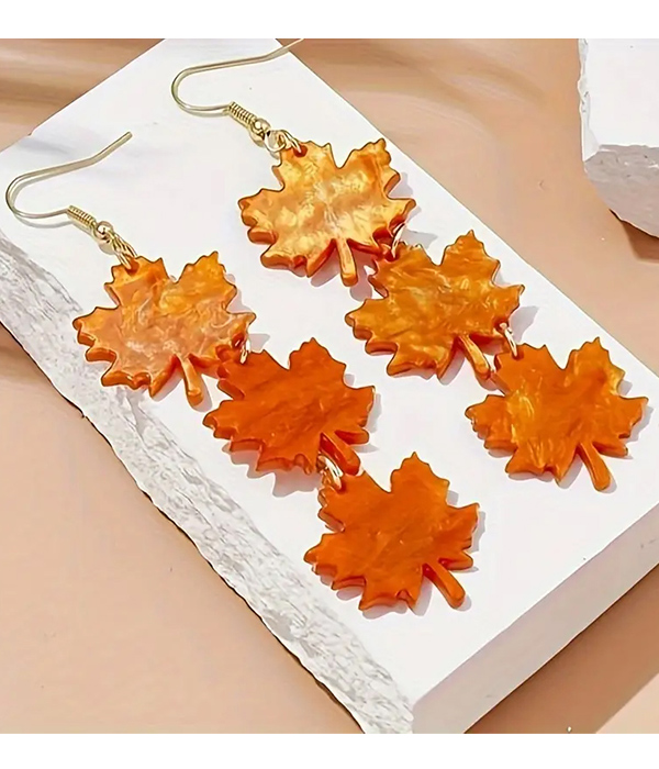 Thanksgiving theme acrylic maple leaf dangle drop earring