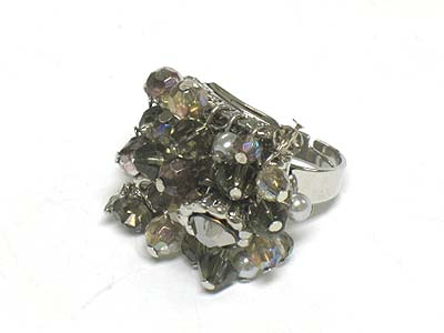 Multi beads and crystal a bundle of charms ring 