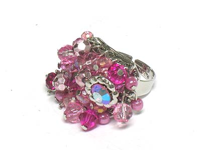 Multi beads and crystal a bundle of charms ring 