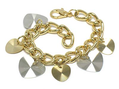 Multi metal heart charm chain bracelet