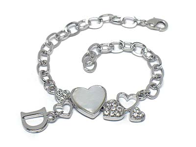 Crystal and mother of pearl heart chain bracelet