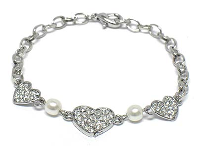 Crystal heart and sim pearl harmony chain bracelet