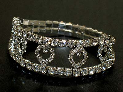 Double line and heart deco rhinestone stretch bracelet