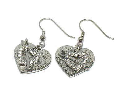 Crystal heart and arrow earring