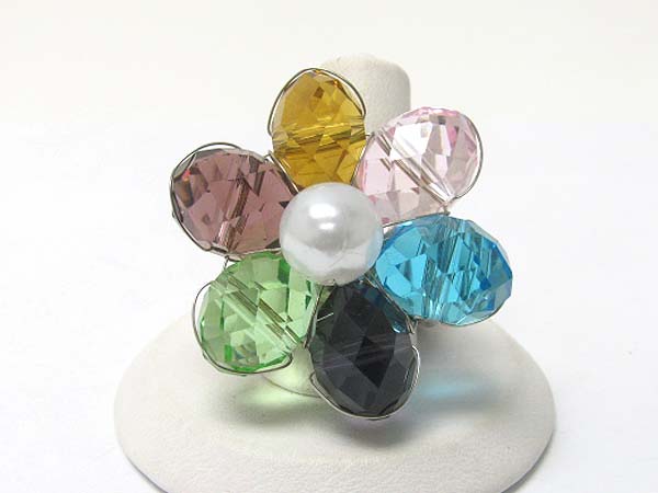 Facet beads flower stretch ring