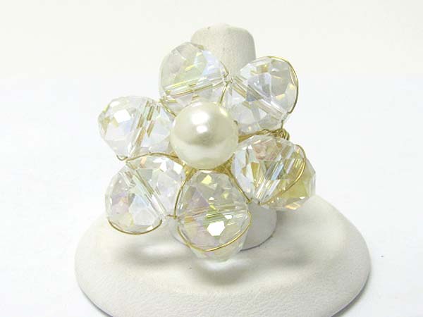 Facet beads flower stretch ring