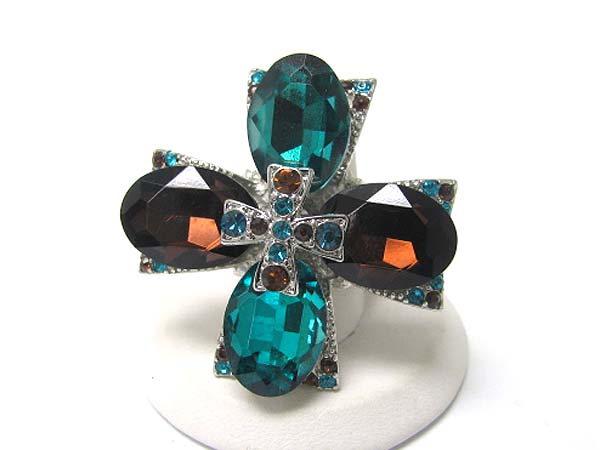 Crystal oval cross stretch ring