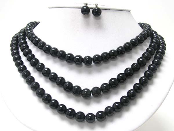 Triple row acryl ball neckalce earring set