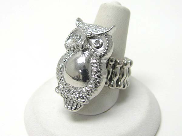 Crystal stud metal owl stretch ring