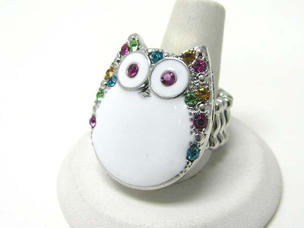 Crystal stud metal epoxy owl stretch ring