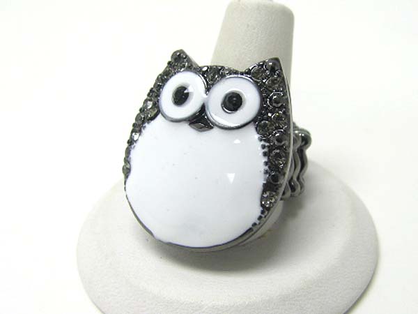 Crystal stud metal epoxy owl stretch ring