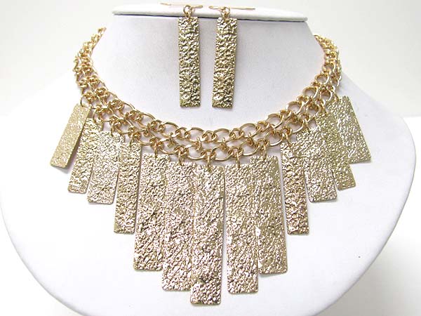 Multi  metal bars drop necklace earring set