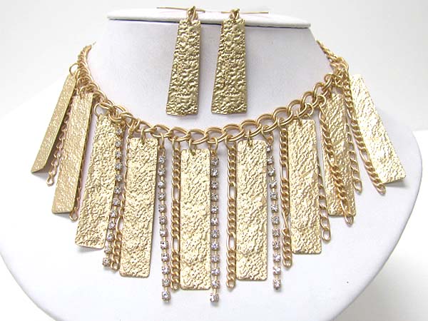 Multi  metal bars drop necklace earring set